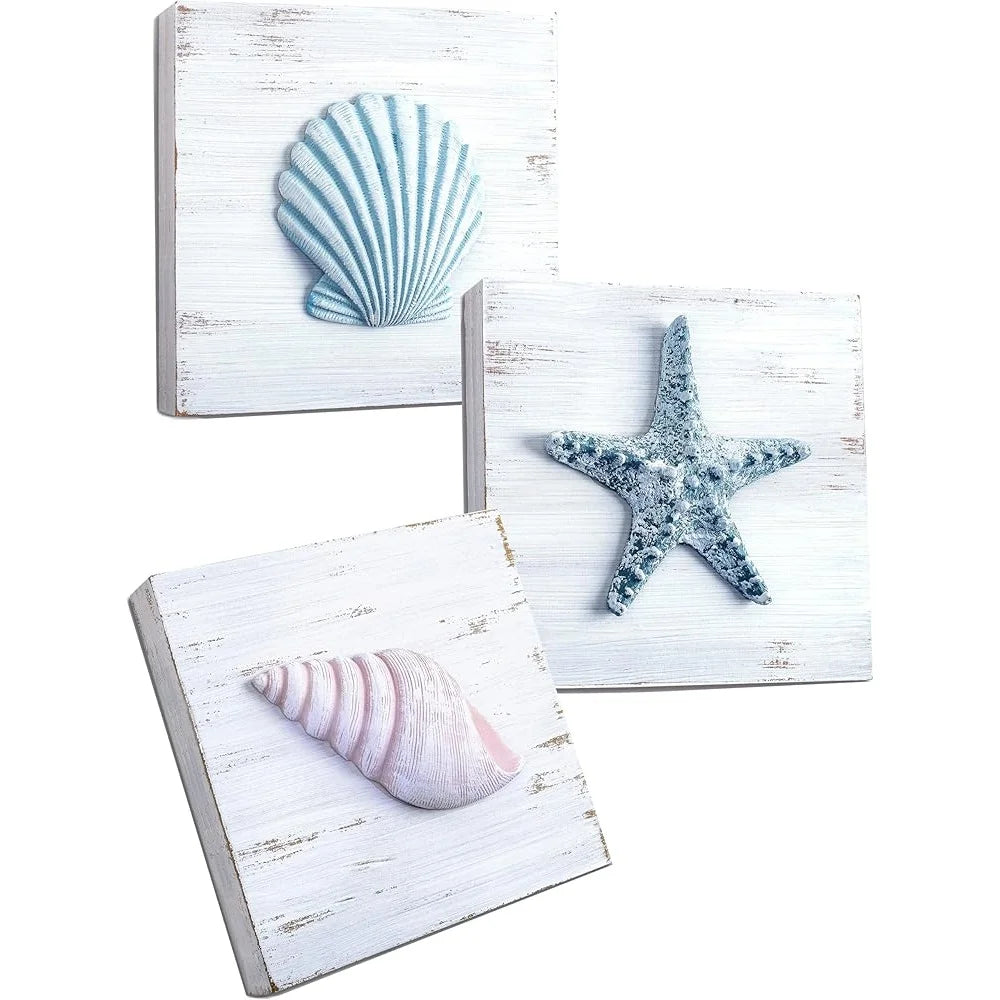 3D Beach Wall Art Seashell Starfish Living Room Decor