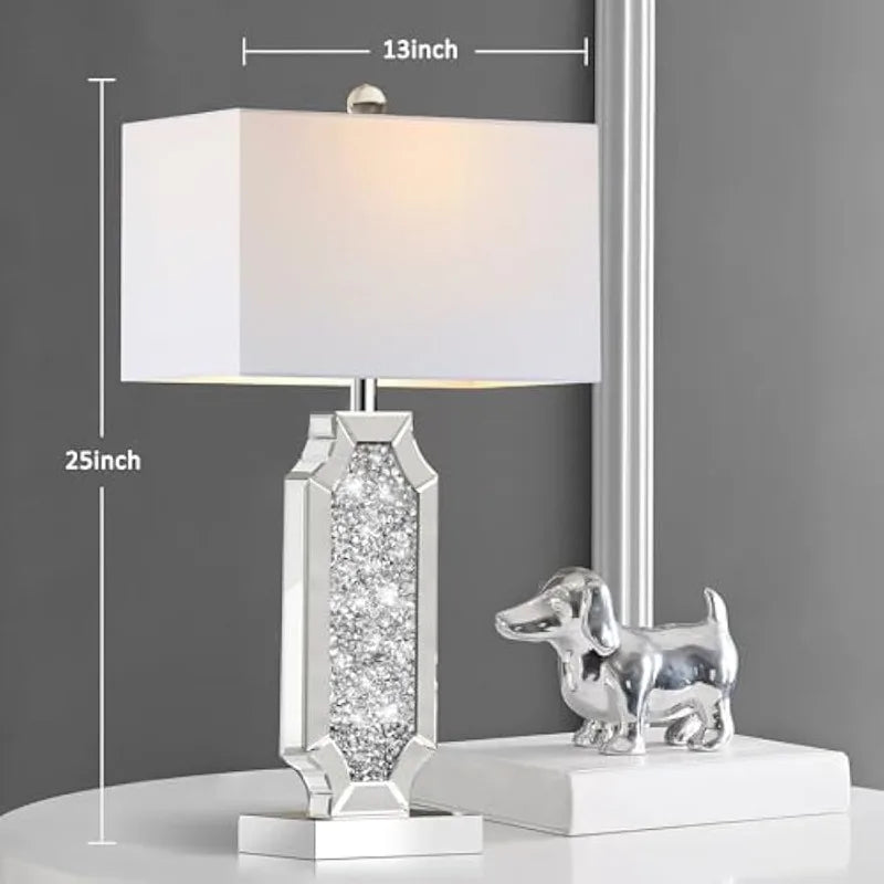 3 Way Dimmable Touch Diamond Crushed Bedside Table Lamps Set of 2