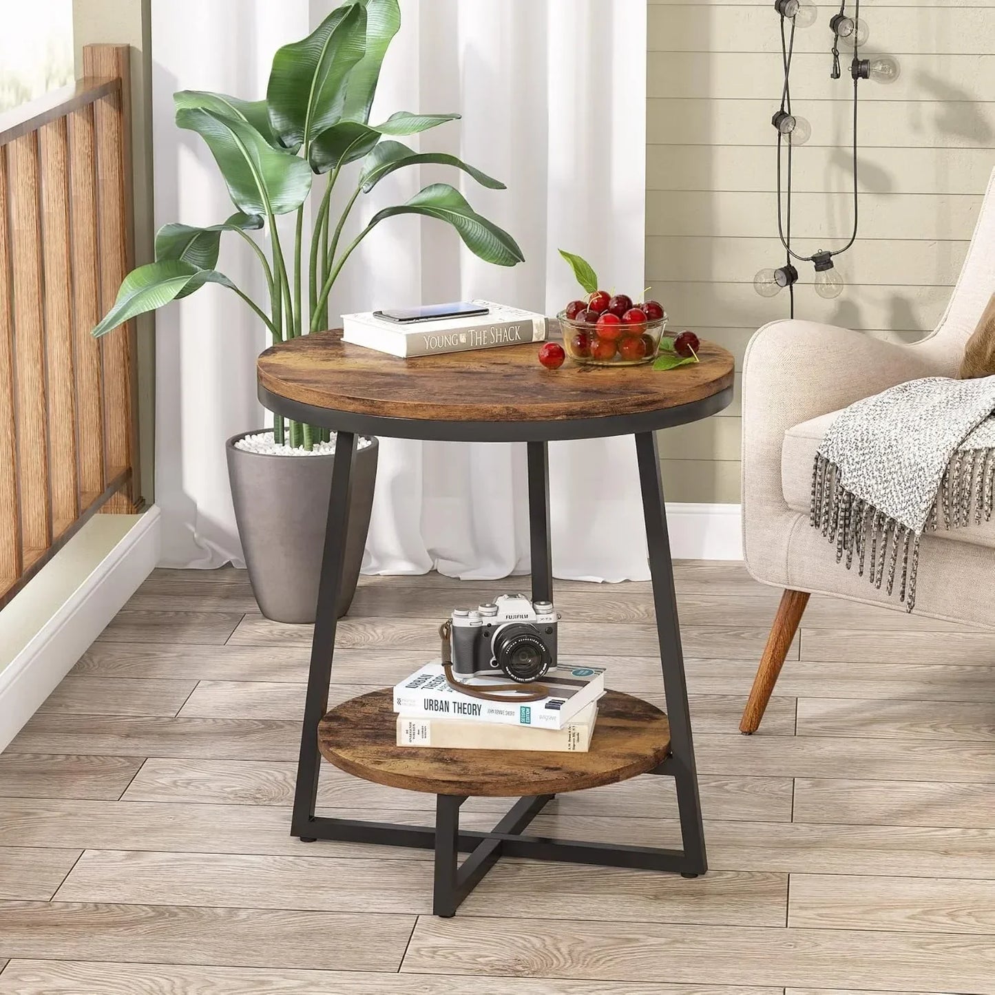 End Table 2 Tier Round Side Table With Storage Shelf