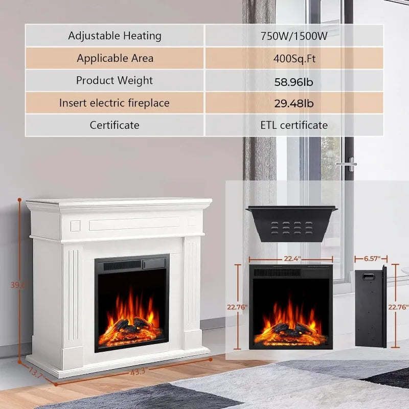 R.W.FLAME 43 Inch Electric Fireplace Mantel With TV Stand