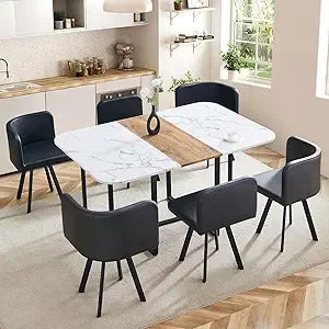 Marble Grain Table Set With Metal Legs For Dining Room