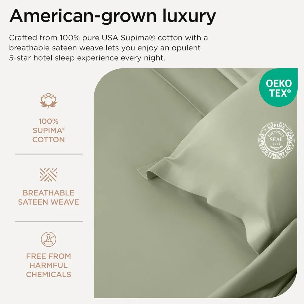 Supima Cotton King Sheets 4 Piece Sage Green Deep Pocket