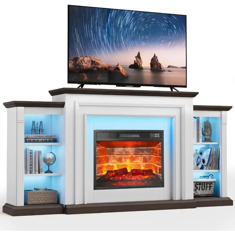 72 Inch LED Electric Fireplace Mantel TV Stand 80 Inch TV