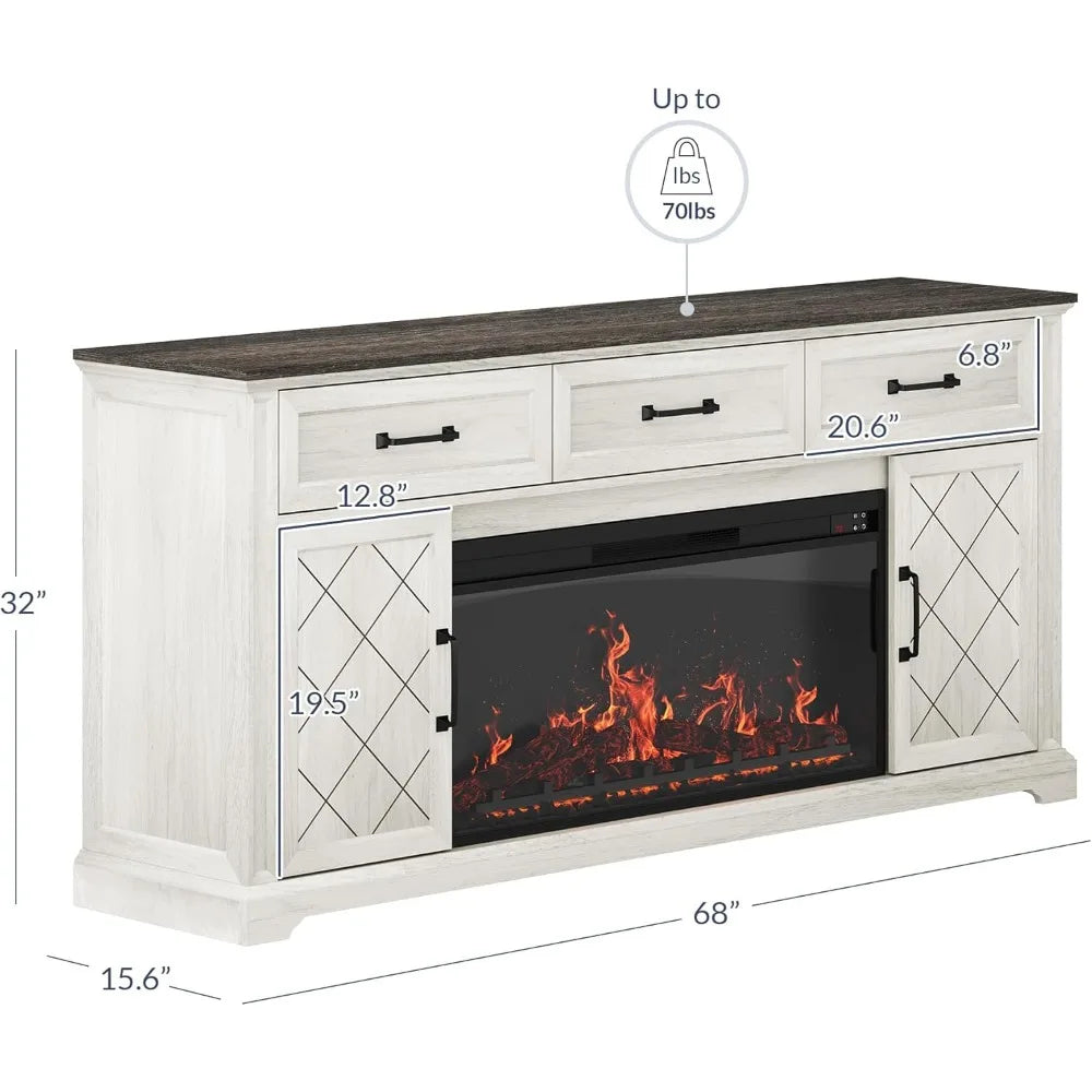 Belleze 68 Inch Farmhouse Tv Stand With Electric Fireplace