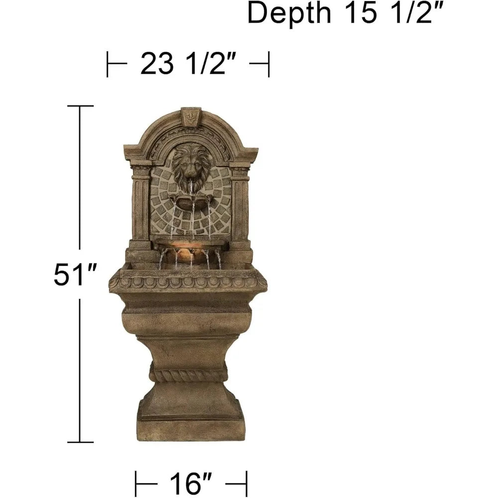 Royal Lion Head Outdoor Three Story Fountain With LED Light