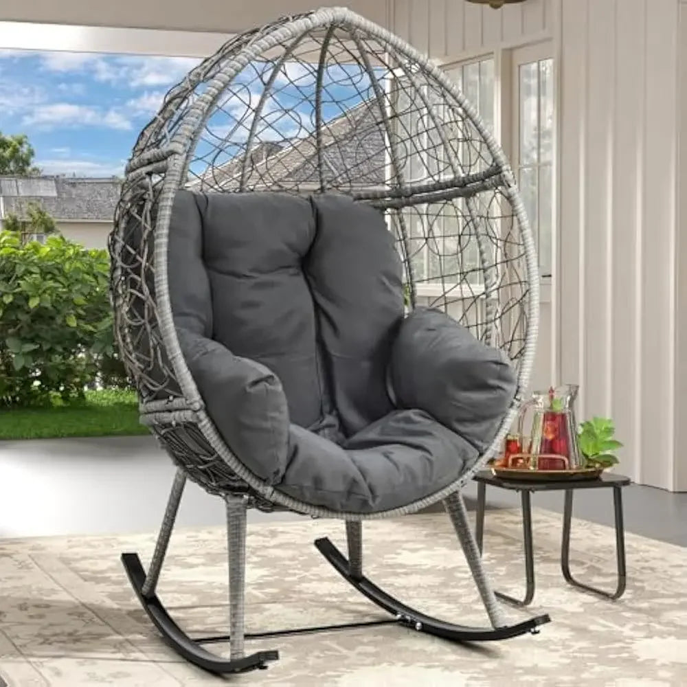Wicker Rocking Egg Chair Rattan Lounger Patio Garden Indoor