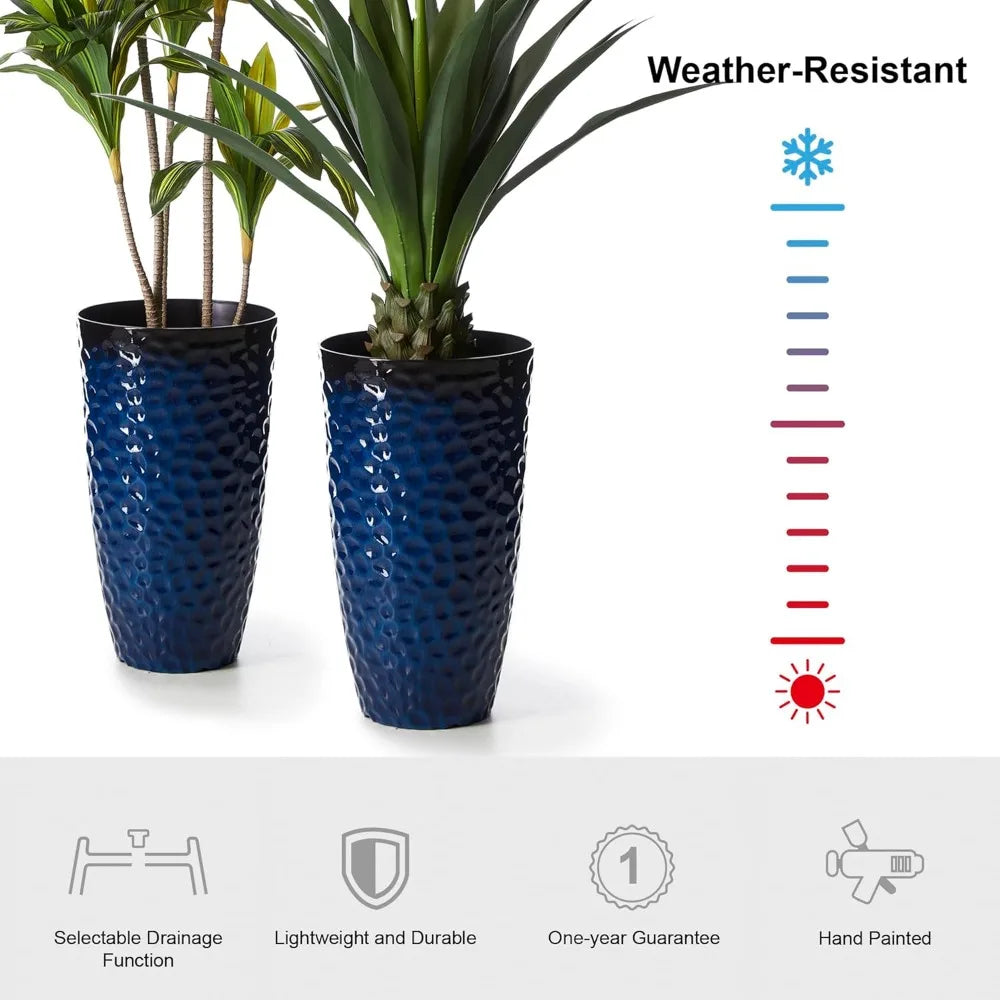 Tall Planter Set Of 2 Honeycomb Cobalt Blue Round Pots