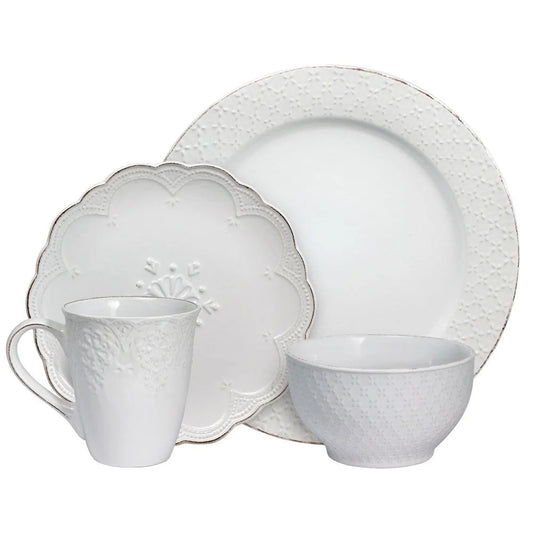 DUTRIEUX French Lace Stoneware Dinnerware Set Vintage