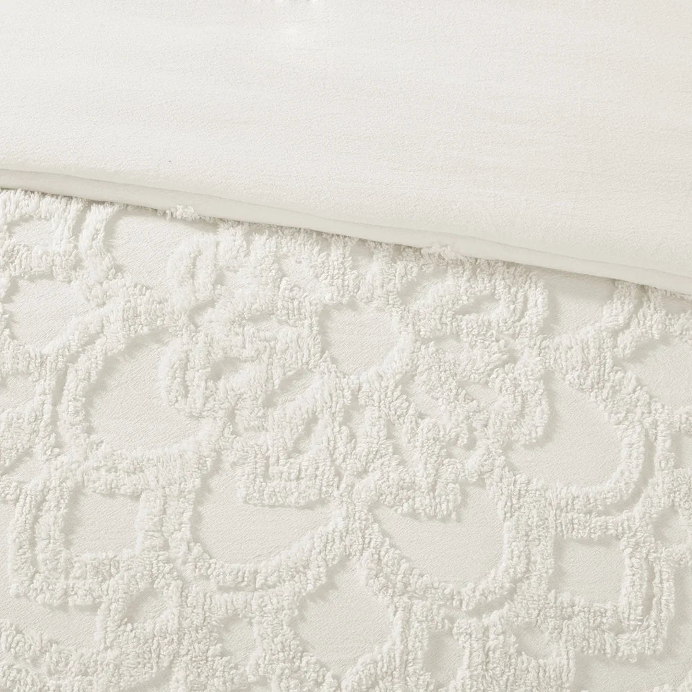 3 Piece Cotton Duvet Cover Set Full Queen Tufted Chenille