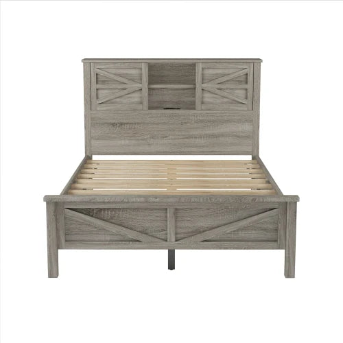 Antique Gray 3-Piece Bedroom Set with Storage Headboard