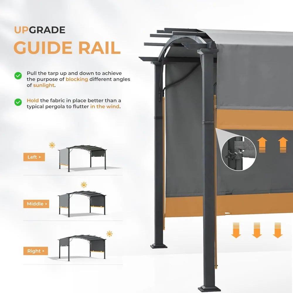 Outdoor Retractable Aluminum Pergola With Canopy Arched Roof