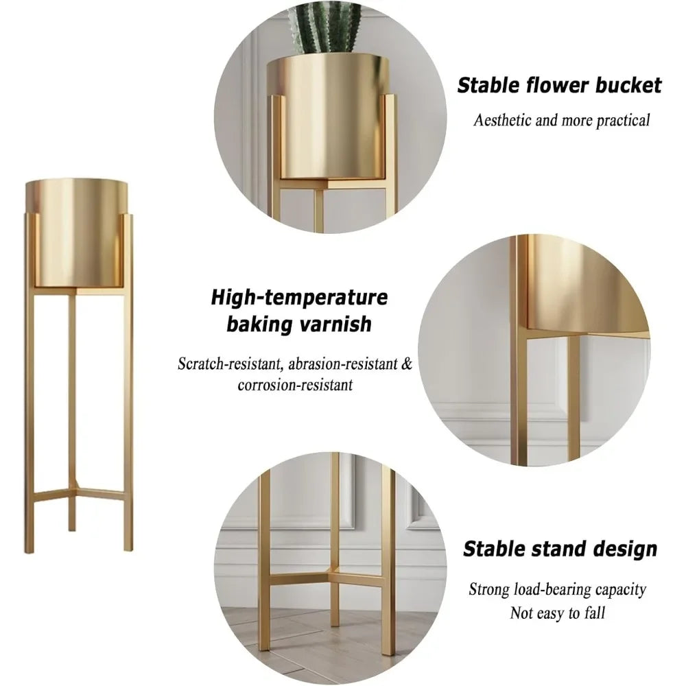Gold Round Flower Pot Plant Stand Set For Multiple Pots