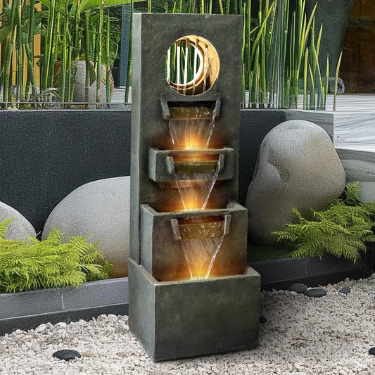 Modern Indoor Outdoor Waterfall Fountain 39 Tall 4 Tier