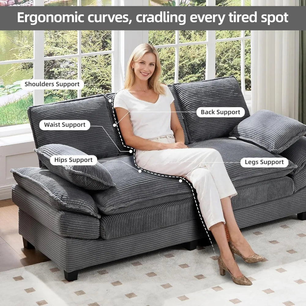 83 Inch Cloud Loveseat Sofa Modern Corduroy Pillows