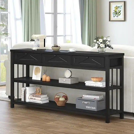 Entryway Table With 3 Drawers 55 Inch Rustic Console Storage
