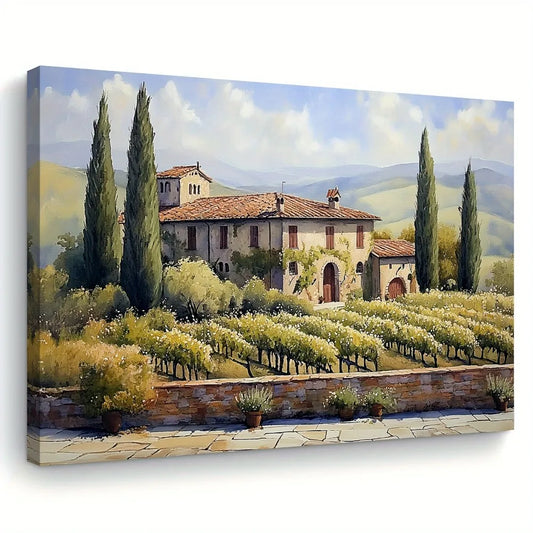 Italian Villa And Vineyard Canvas Wall Art Wooden Frame