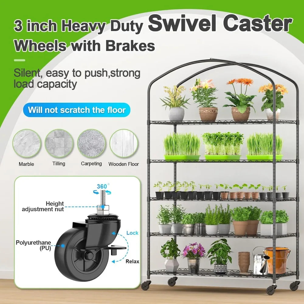 Cover 5 Tier Adjustable Metal Plant Shelving With PVC Cover