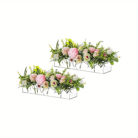 2 Pack Rectangular Acrylic Vases 16 Inch Perforated Decor