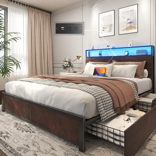 Lifezone Queen Bed Frame With 2 Tier Storage Headboard