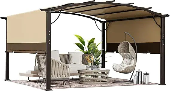 Outdoor Retractable Aluminum Pergola With Canopy Arched Roof
