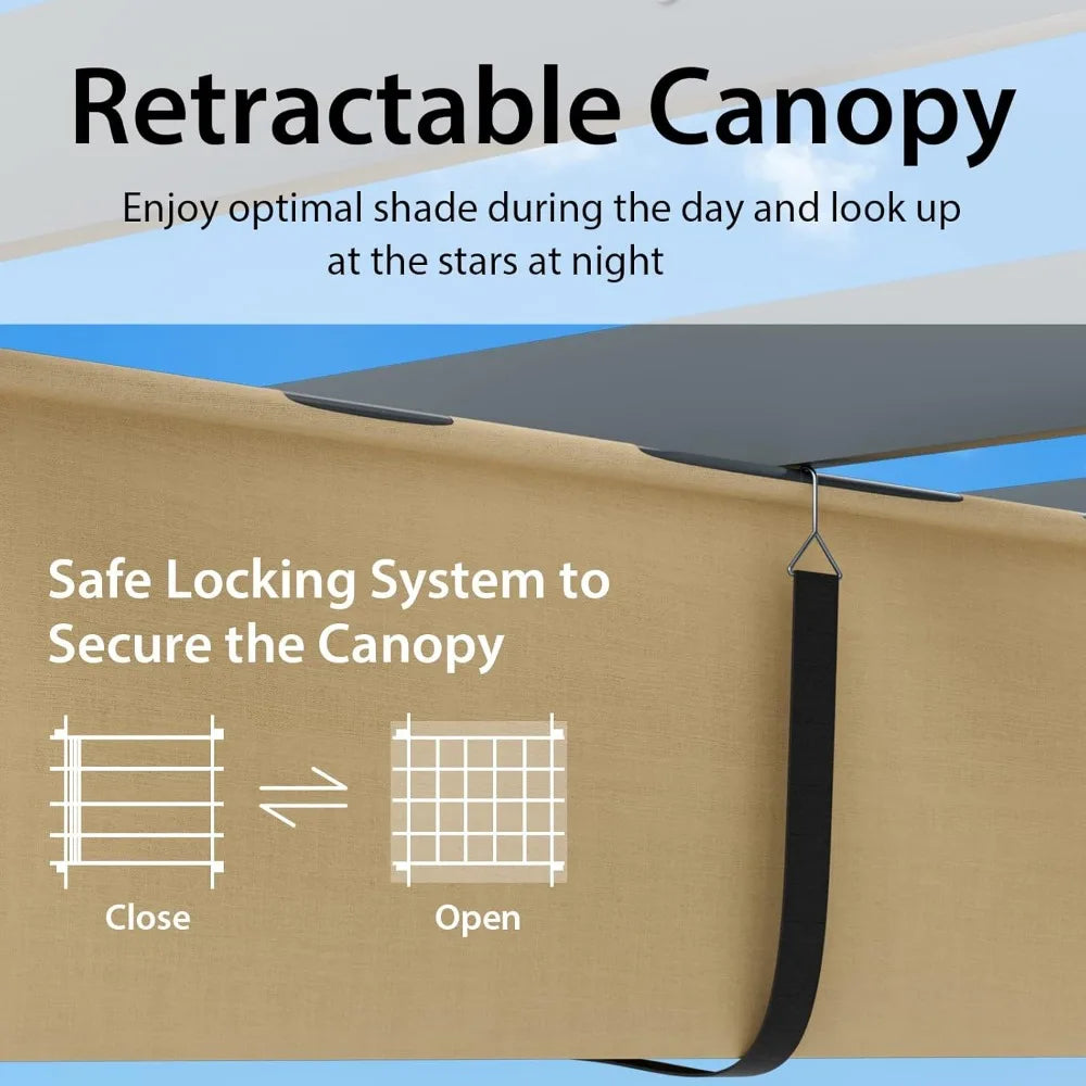 Frame Aluminum Pergola With Retractable Sun Shade Canopy