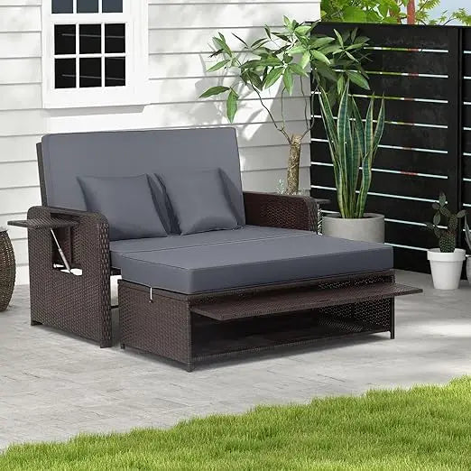 Moccha Outdoor Daybed Wicker Sofa Set With Storage Ottoman