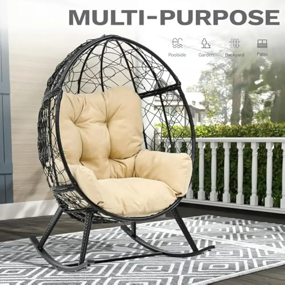 Wicker Rocking Egg Chair Rattan Lounger Patio Garden Indoor