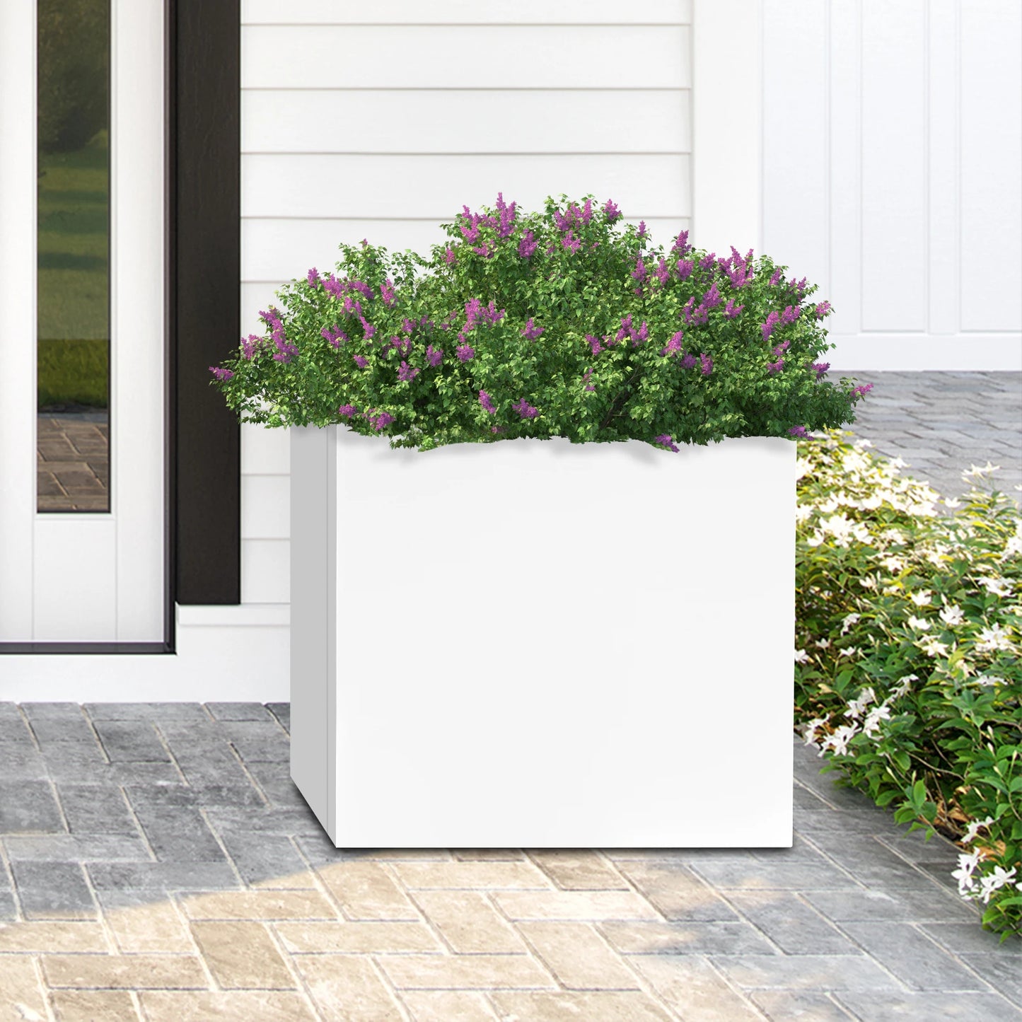 20 Inch Square Garden Metal Planter Box White Black Cube