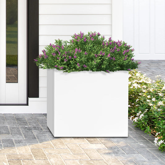 20 Inch Square Garden Metal Planter Box White Black Cube