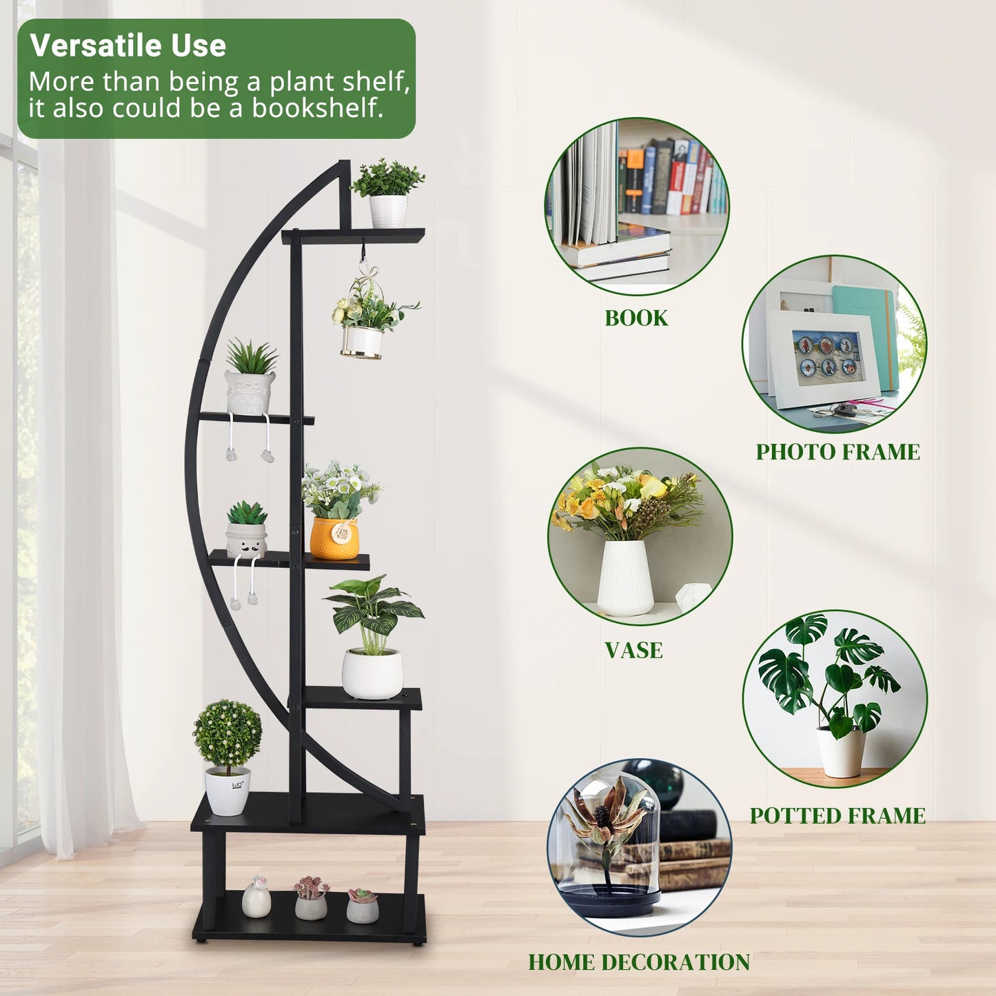 Artisasset Ironwood Half Moon Plant Stand for Garden and Patio
