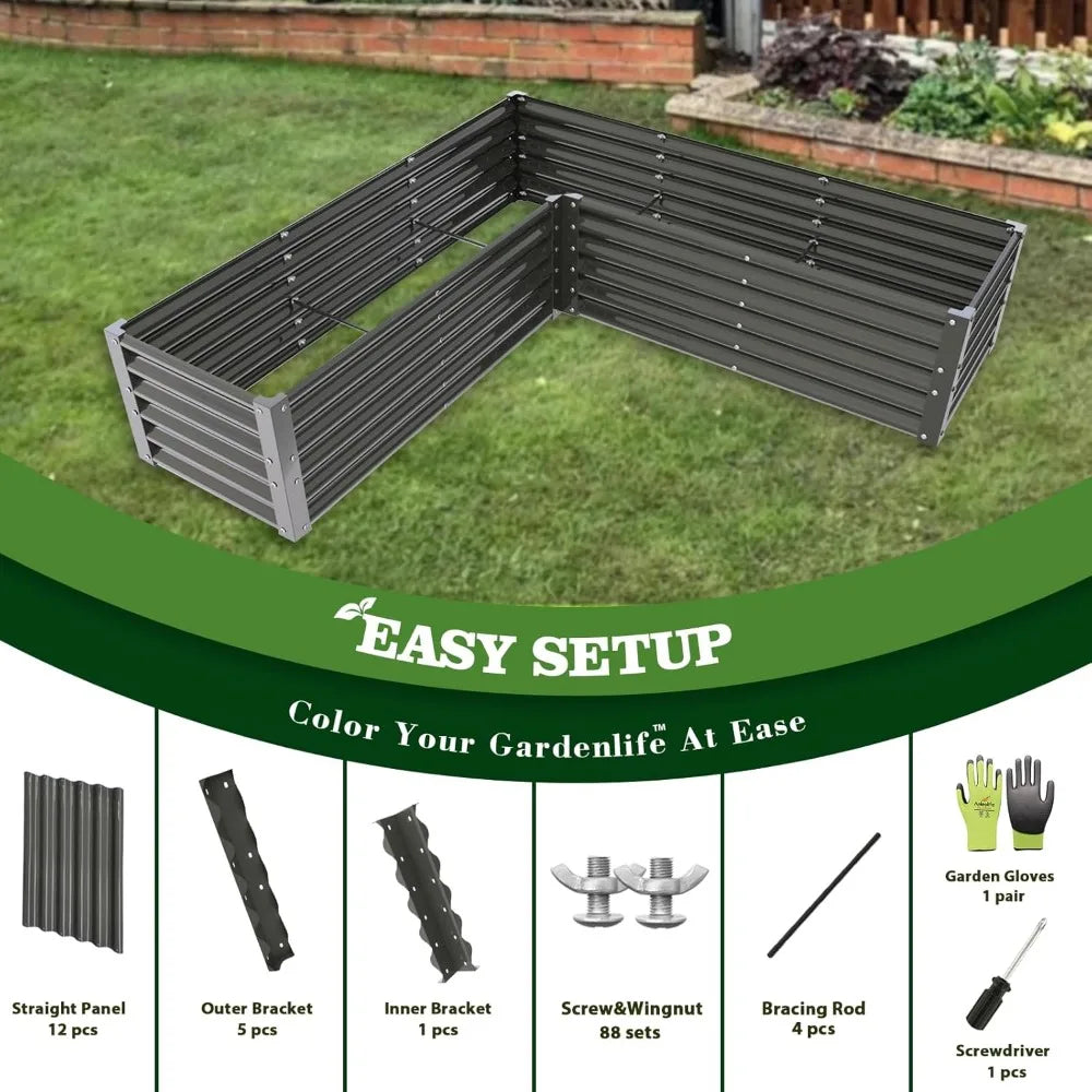 Anleolife 2 Pack L Shaped Galvanized Raised Garden Beds