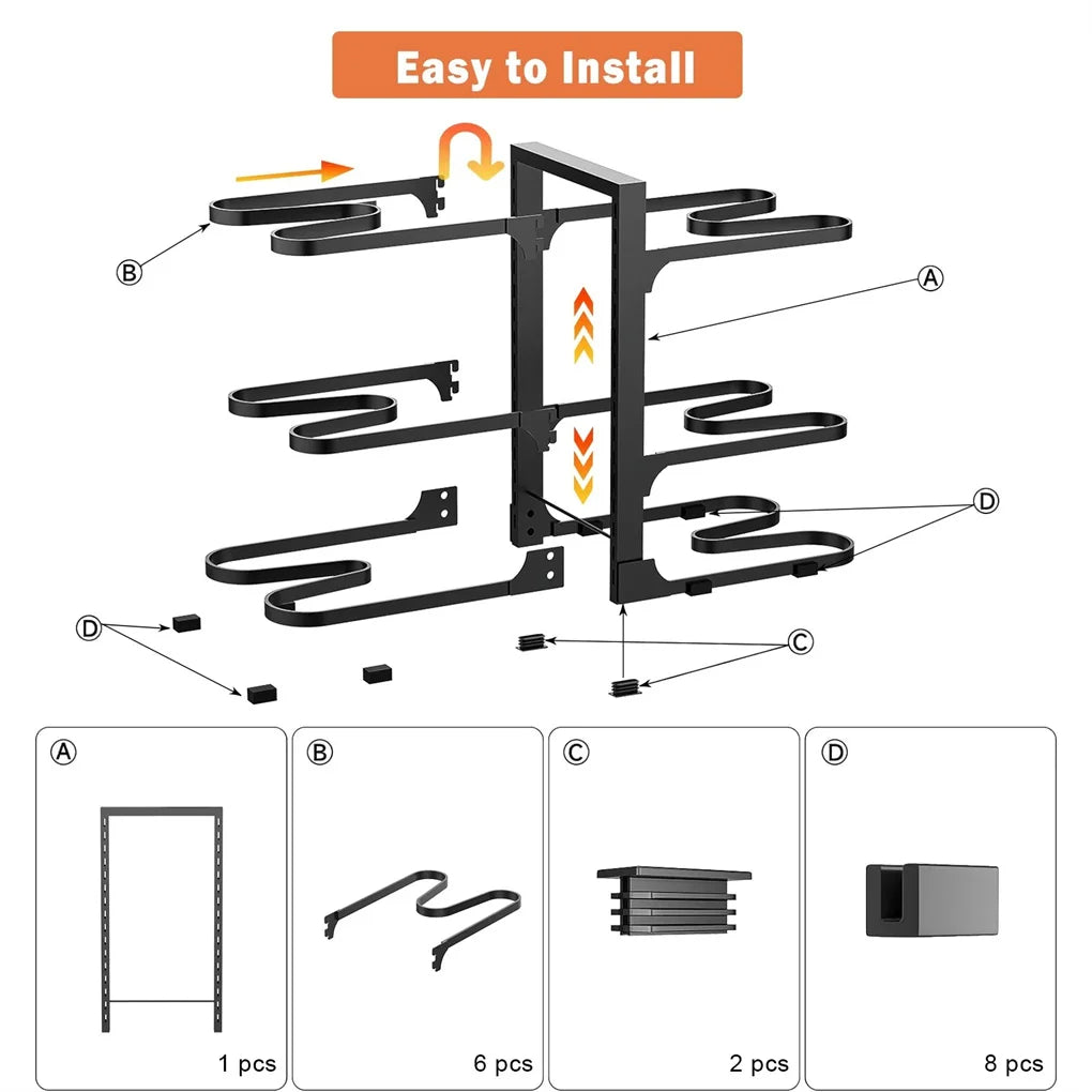 Adjustable 6 Tier Pots and Pans Organizer Rack for Kitchen Storage