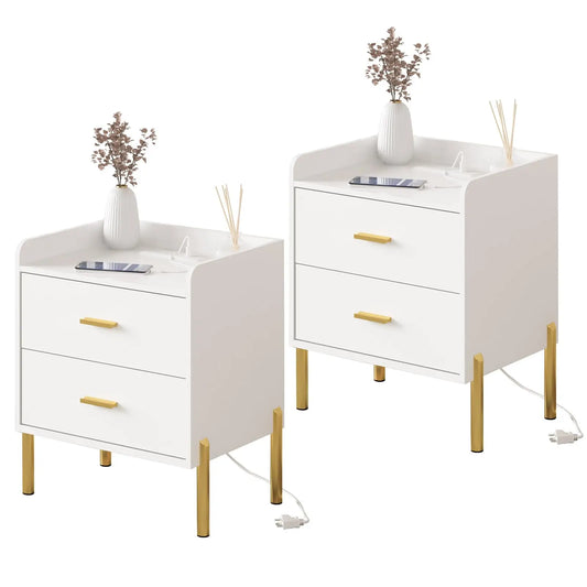 Vabches Nightstands Set Of 2 With Charging Station Drawers