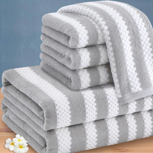 6 Piece Cotton Towel Set Quick Dry Absorbent Waffle Design