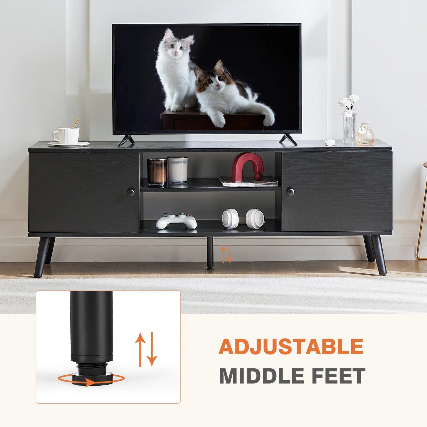 JHK Wooden Fireplace TV Stand for 60 Inch TVs with Adjustable Shelves