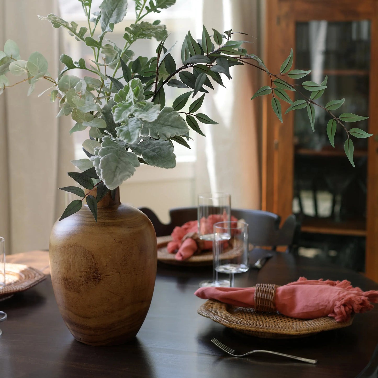 12 Inch Medium Tone Brown Wood Finish Indoor Tabletop Vase