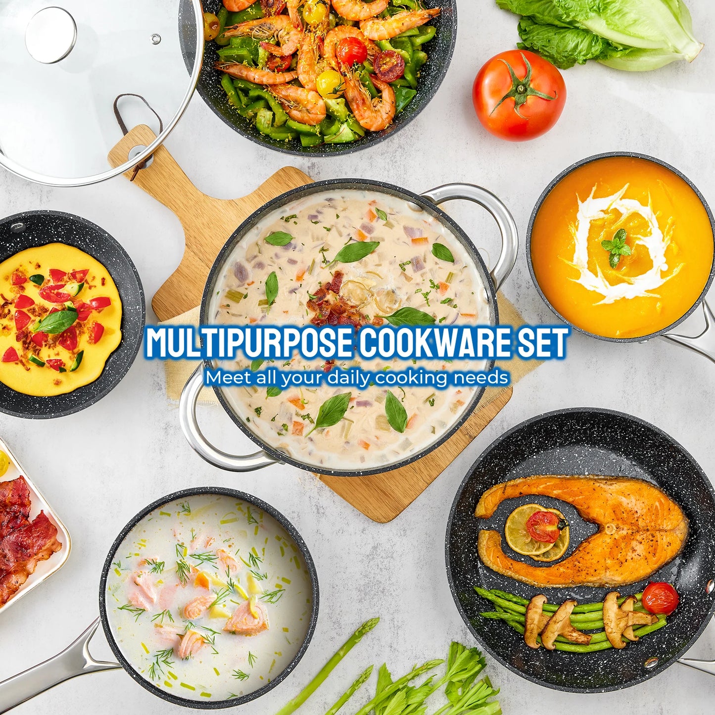 BEZIA 10 Piece Induction Cookware Nonstick Pots And Pans