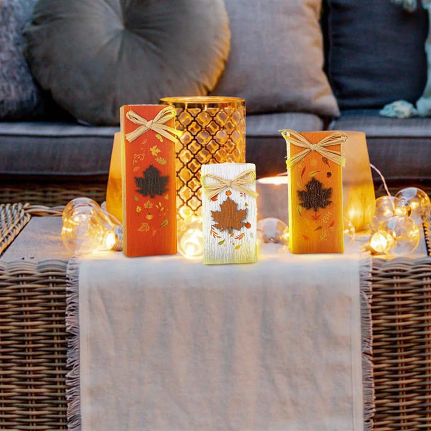 Rustic Autumn Tabletop Decor Set Standing Blocks Signs