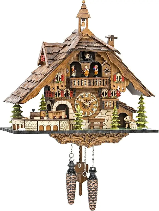 Quartz Cuckoo Clock Black Forest House Moving Train Music