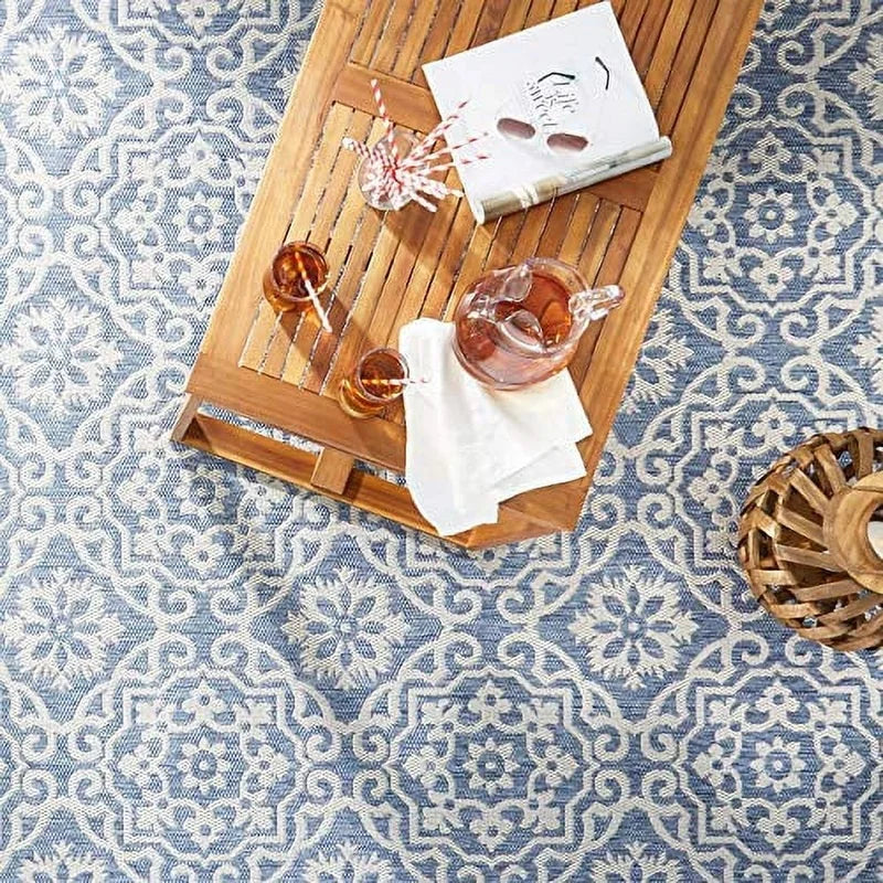 Indoor Outdoor Geometric Area Rug Low Pile Deck Carpet