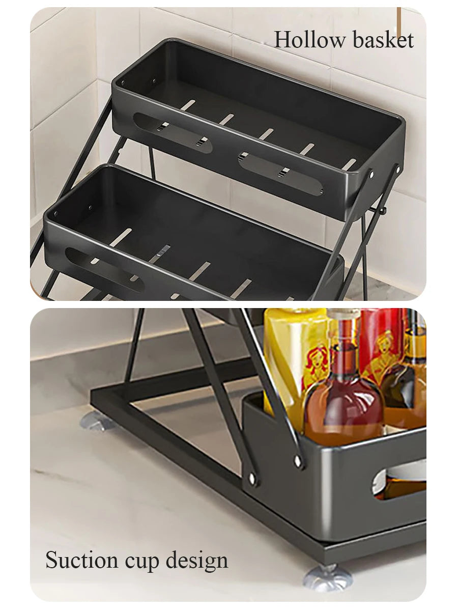 3 Layer Carbon Steel Kitchen Spice Rack Adjustable Height