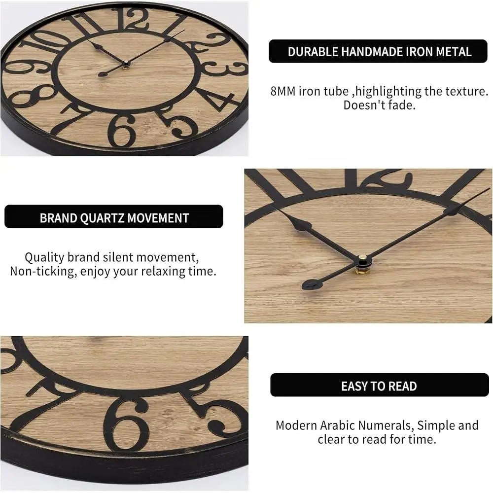 Silent Rustic Wall Clock With Metal Dial Arabic Numerals