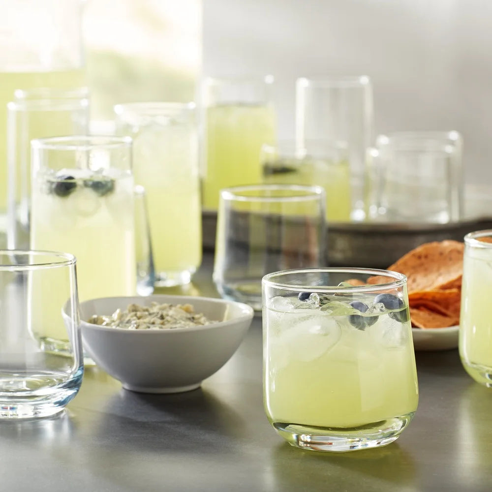 16 Piece Drinking Glass Set Clear Glassware Dishwasher Safe