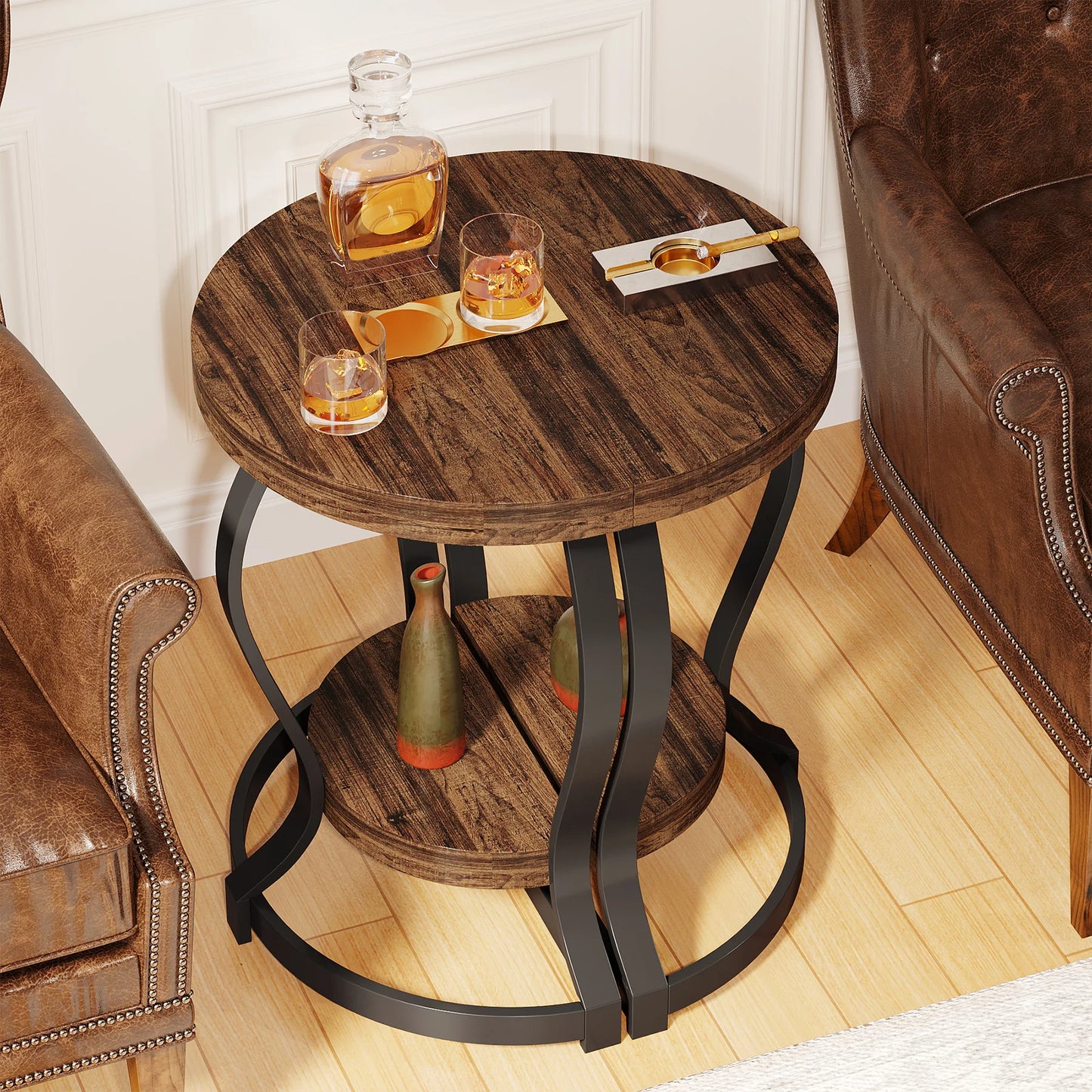 Tribesigns Half Round End Table Set Of Two 2 Tier Wood