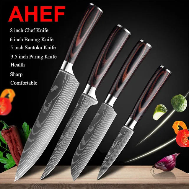 Ruiguan Damascus Chef Knife Set Santoku Kitchen Knives