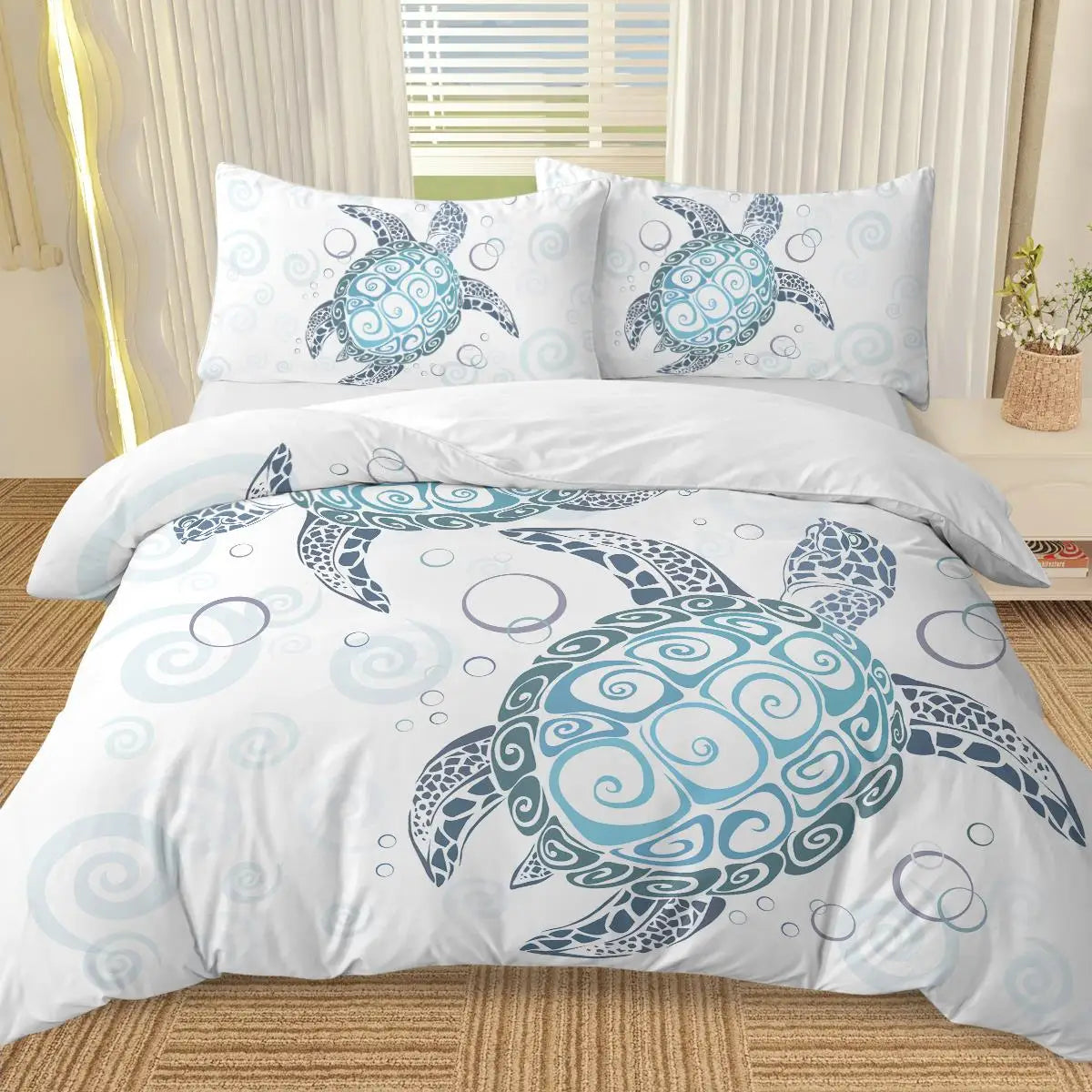 Aqua Teal Sea Bedding Set for Ocean Themed Bedroom