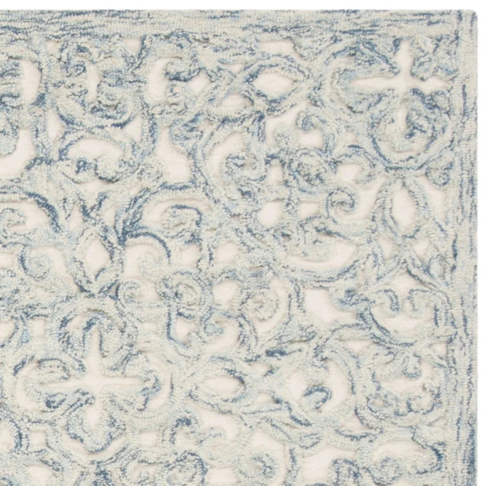 Hand Tufted Wool Area Rug Geometric Floral Design Backing