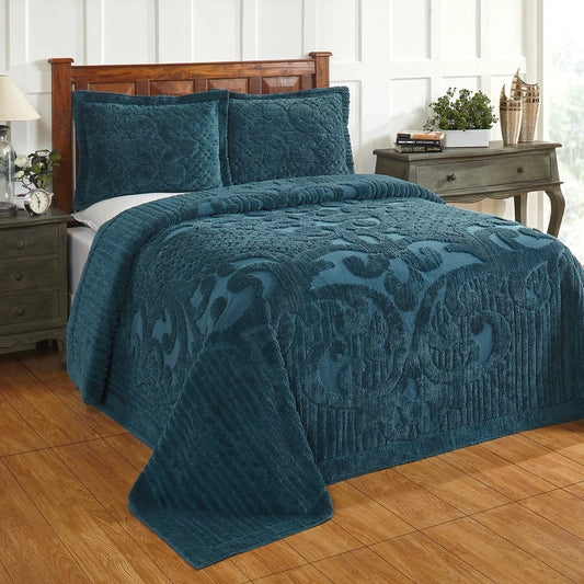 Chenille Bedspread Full Double Size Medallion Cotton
