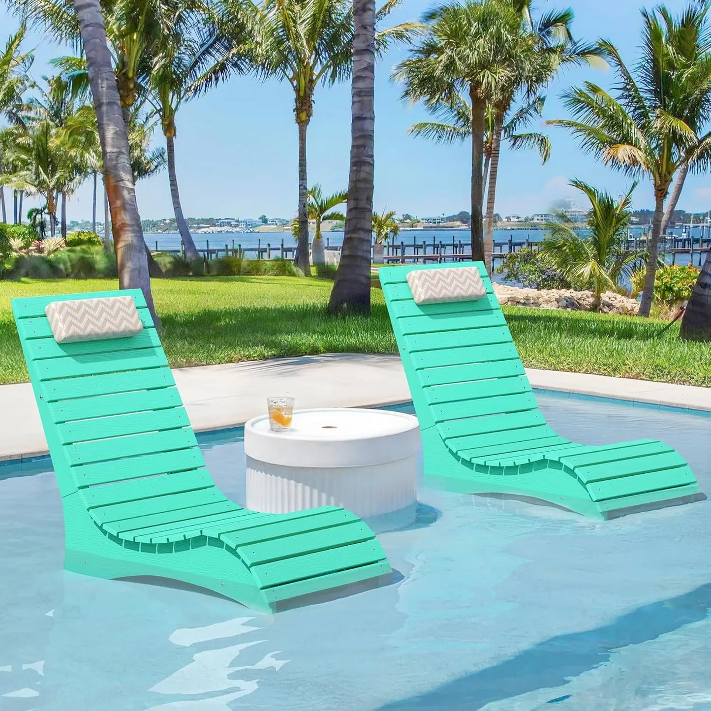 HDPS Pool Lounge Chairs Set of 2 with Headrests for Pools