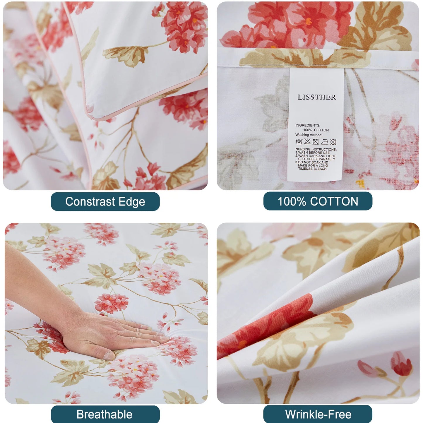 600TC Egyptian Cotton Duvet Cover Set Soft Floral Design